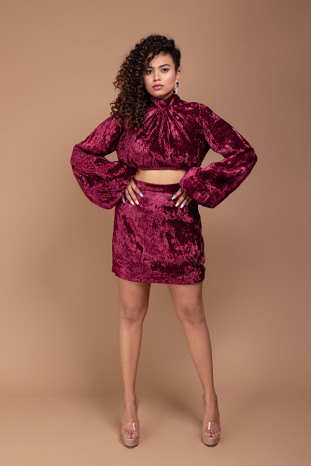 On my mind velvet high neck crop top